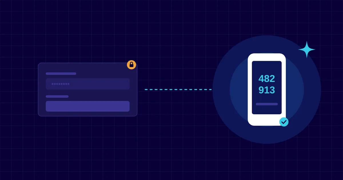 Illustration of a password sign-in box with a padlock connected to a phone showing a six-digit code