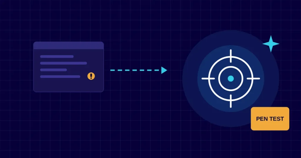 Illustration of a system report with a warning icon beside a target, representing security testing